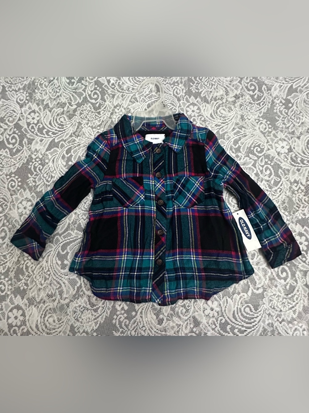 NWT Old Navy Plaid Button Down Shirt Baby Girl 12-18M